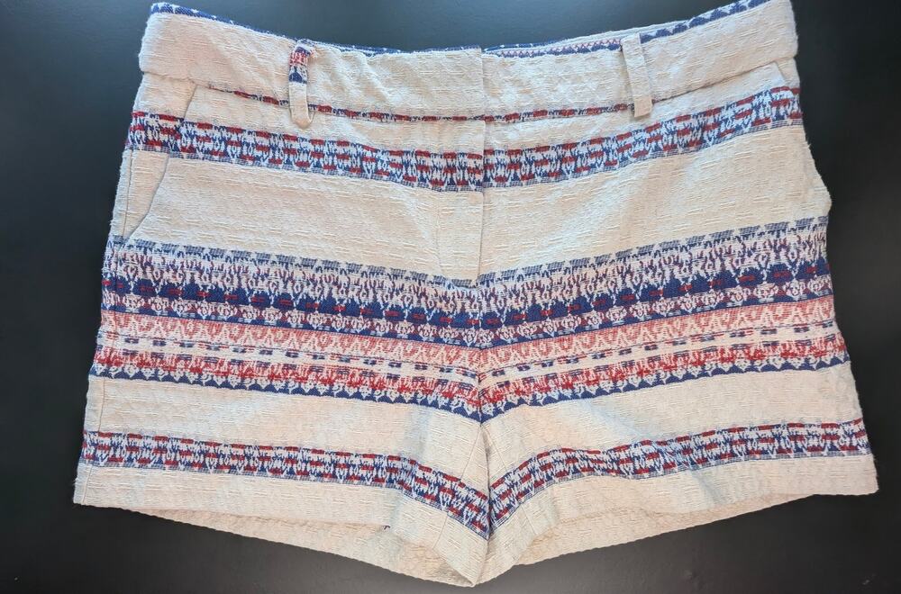 Katherine Barclay Montreal Textured Stripe Boho Shorts Red Blue 6 Coastal Resort